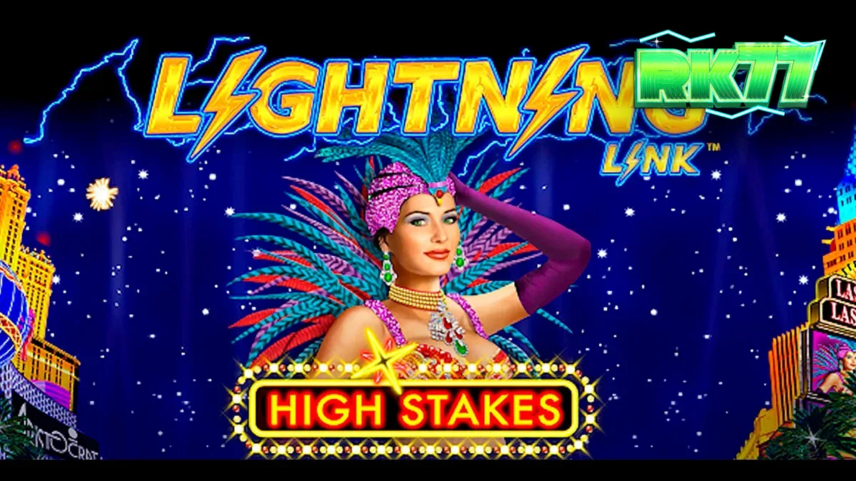 Tampilan antarmuka permainan slot Lightning Link High Stakes dengan tema kasino mewah